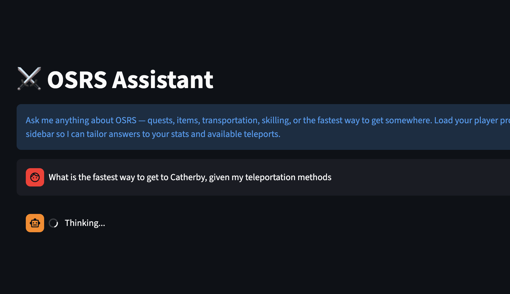 OSRS Assistant chatbot screenshot